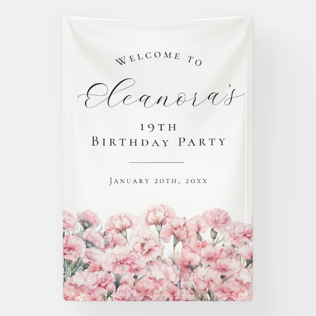 19th Birthday Party January Birth Flower Welcome Banner (Vertikal)