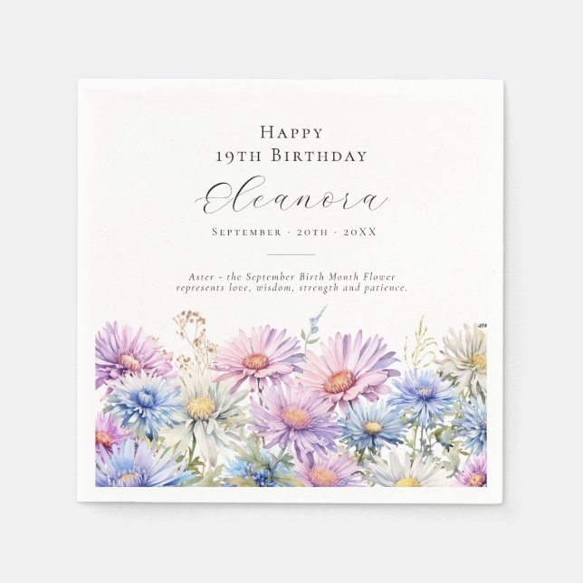 19th Birthday September Birth Flower Custom Serviette (Vorderseite)