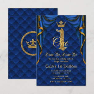 1. 1. Geburtstagsparty Royal Blue Gold Crown Einladung