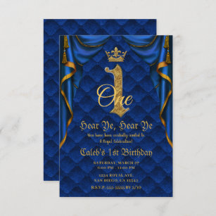 1. 1. Geburtstagsparty Royal Blue Gold Crown Einladung
