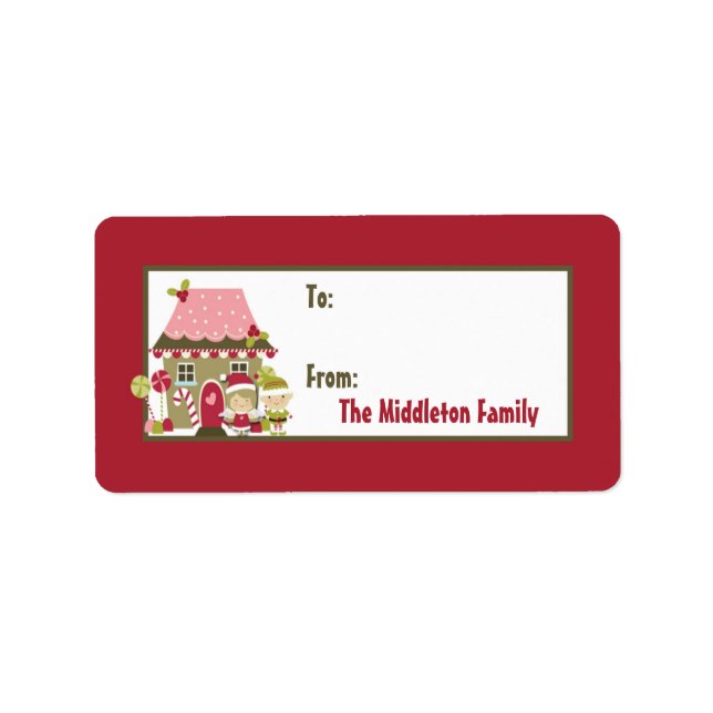 1.25"x2.75" Fingerbread House Stick auf Geschenkma Adressaufkleber (Vorne)