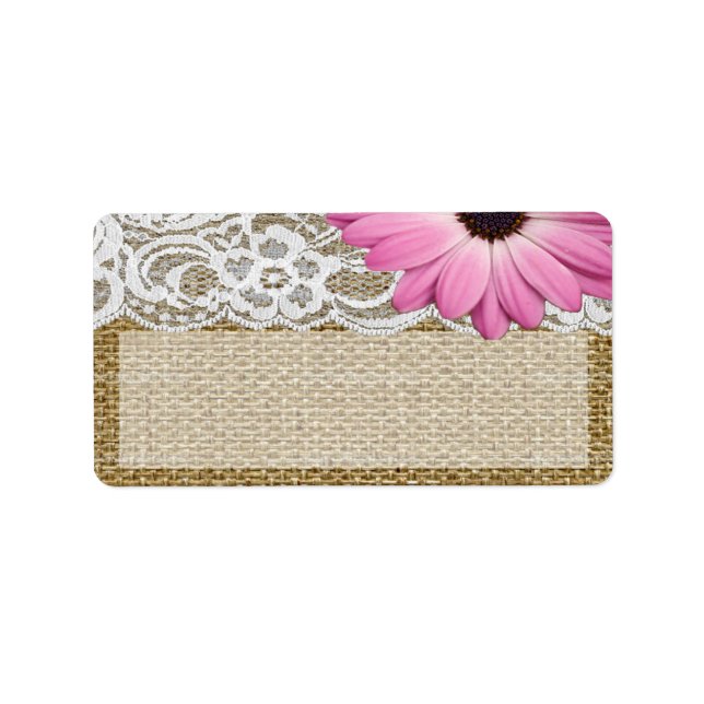 1.25"x2.75" Mailing-Adresse Burlap Lace Daisy Flow Adressaufkleber (Vorne)