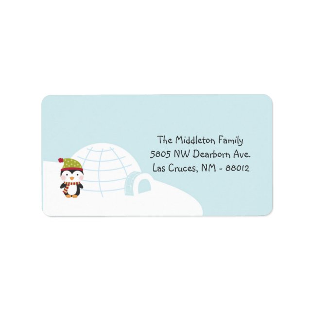 1.25"x2.75" Pinguine - Iglu-Mailing-Adressetikett Adressaufkleber (Vorne)