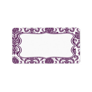 1.25"x2.75" Postadresse Pflaume Purpl Damask Spitz Adressaufkleber