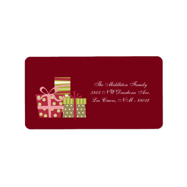 1.25"x2.75" Red XMAS präsentiert Mailingadresse Adressaufkleber (Vorne)