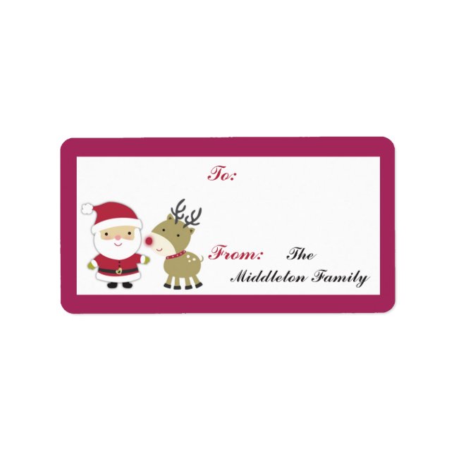 1.25"x2.75" Santa Rudolf Reindee klebt auf Geschen Adressaufkleber (Vorne)
