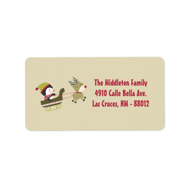 1.25"x2.75" Tan Penguin Rudolf Mailing-Adresse Adressaufkleber (Vorne)
