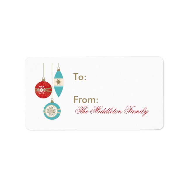 1.25"x2.75" Weihnachtsschmuck auf Geschenkmarke Adressaufkleber (Vorne)