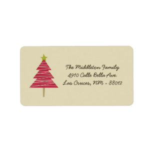 1,25" x 2,75" Tan & Red Weihnachtsbaum Versandadre Adressaufkleber