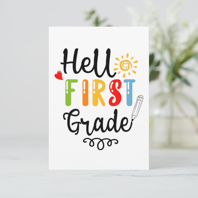 1/2 - Hallo Shirt erster Klasse, Student erster Kl RSVP Karte (Stehend Vorderseite)