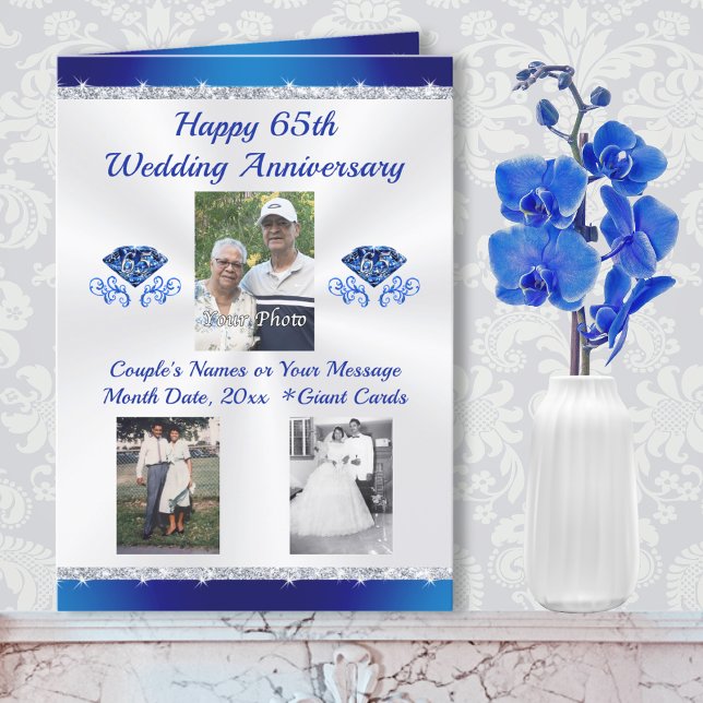 1, 2 ou 3 PHOTO, 65e anniversaire de Mariage Carte (Blue Sapphire 65th Wedding Anniversary Cards. 65th wedding anniversary cards for mum and dad.)