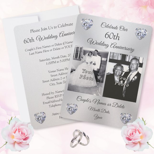 1, 2 Photos, Cartes d'invitation pour les 60 ans d (60th wedding anniversary invitations, with photos.  60th wedding anniversary invitations online.)