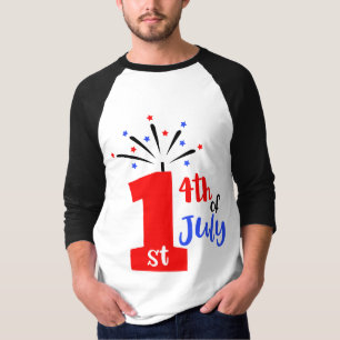 1. 4. Juli Schwarz-Weiß Herren-Basic-Sieb T-Shirt