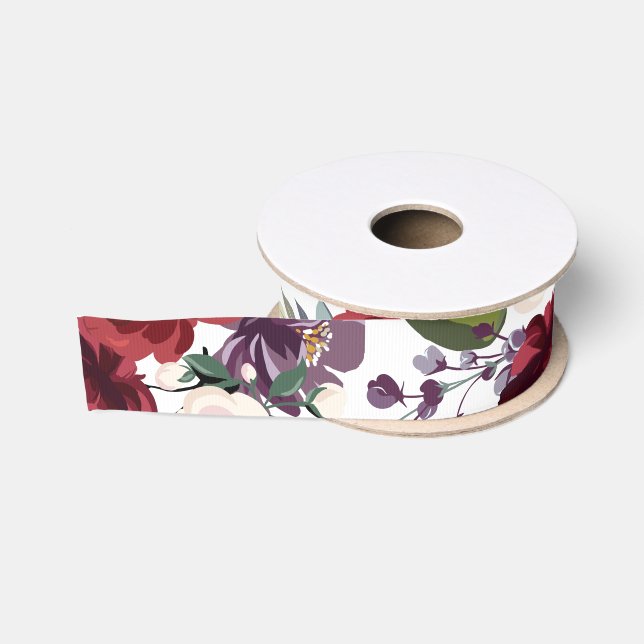 1,5" Grosgrain Ribbon White Roses Gold Geometrie Ripsband (Spule)