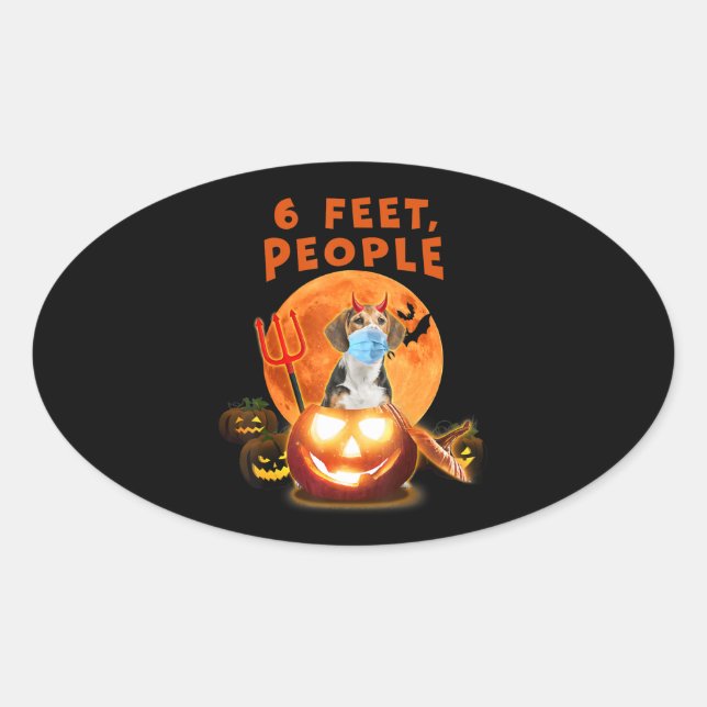 1,5 m, Leute Beagle mit MaskenHalloween-Geschenk Ovaler Aufkleber (Vorderseite)