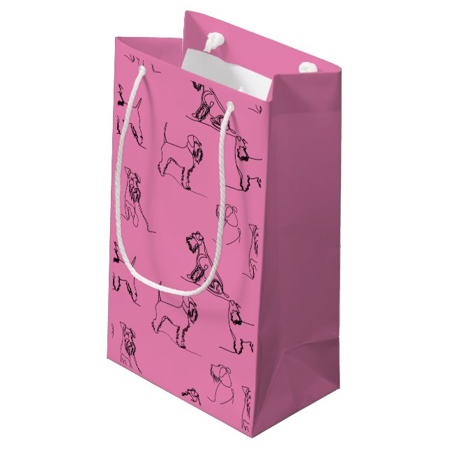 1-5 Schnauzer Line Art Pattern 001 Pink Kleine Geschenktüte (Rückseite Schrägansicht)