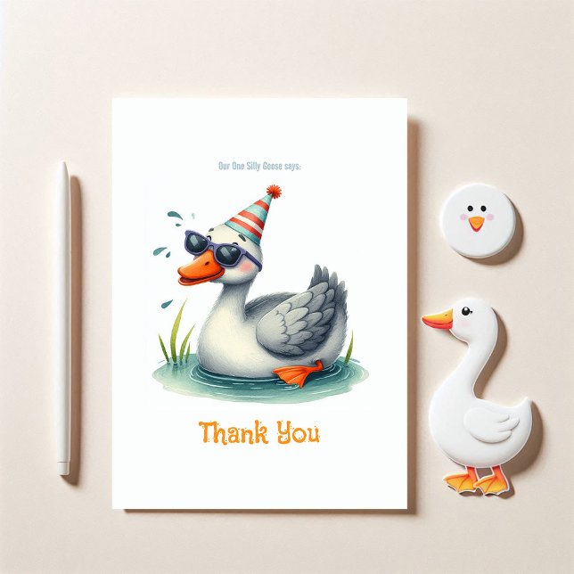 1. Alberne Gans 1. Geburtstag Dankeskarte (One Silly Goose 1st Birthday Thank You Card)