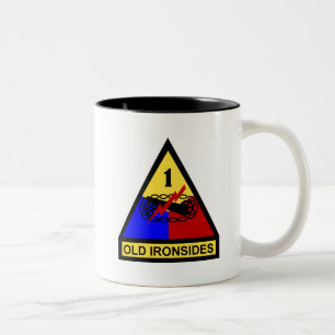 1. ANZEIGE alter Ironsides-Flecken Zweifarbige Tasse