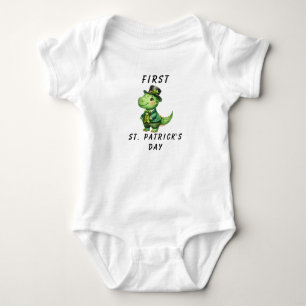 1. Baby Boy St. Patrick's Day Dinosaur Baby Strampler