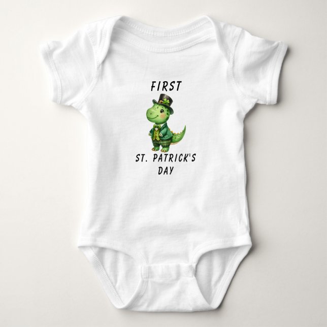 1. Baby Boy St. Patrick's Day Dinosaur Strampler (Vorderseite)
