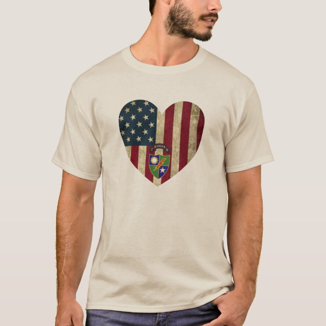 1. Bataillon 75. Ranger Reg American Heart Flag T-Shirt (Vorderseite)
