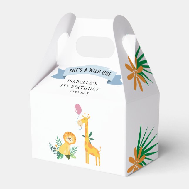 1. Birthday Forest Animals Lion Giraffe Geschenkschachtel (Vorderseite)