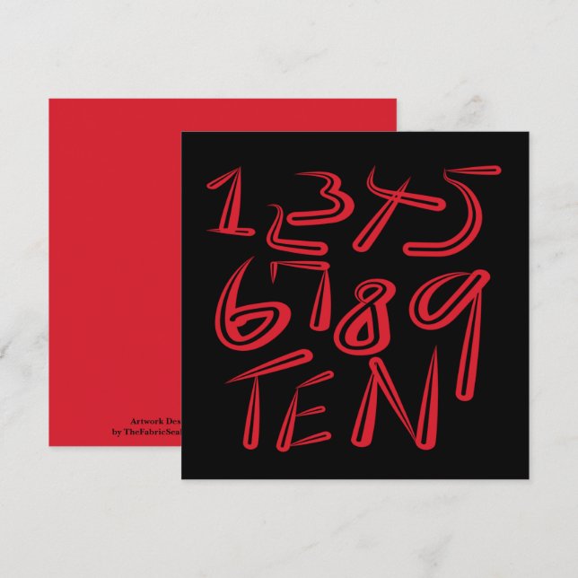 1 bis 10 Typografie in Rot auf Schwarz Muster Karte (Vorne/Hinten)