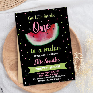1. Black Green Watermelon Geburtstag Einladungen