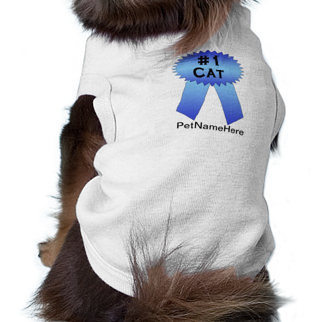 #1 Cat Prize Ribbon Blue T-Shirt (Schwarz)