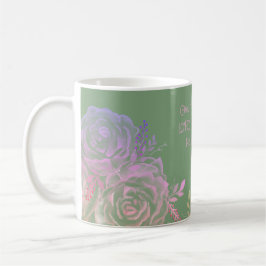 1 Chroniken 16:34 Grüne und rosa Blumenschrift Kaffeetasse
