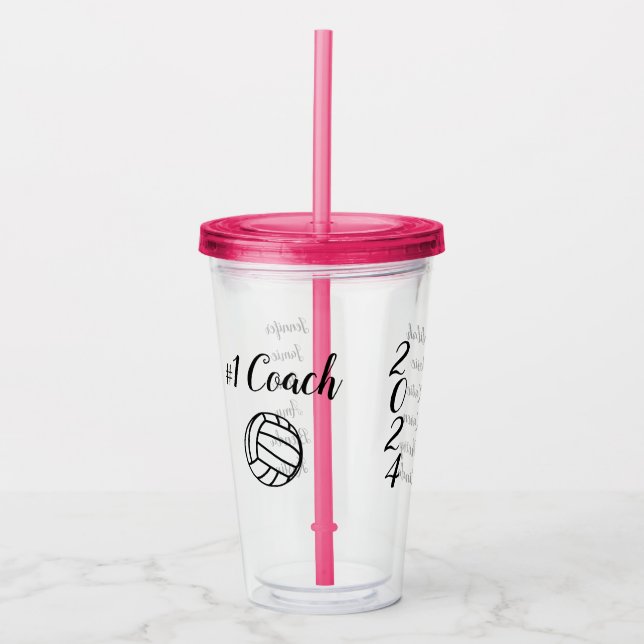 #1 Coach Volleyball mit Namen der Spieler Acryltrinkbecher (Vorderseite)