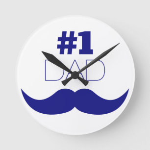 #1 Dad Blue Mustache - Number One Runde Wanduhr