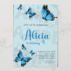 1 DIGITAL JPEG Blue Butterfly Geburtstag Einladung