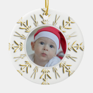 1. Foto des Goldschneeflocke-Babys Weihnachts Keramikornament