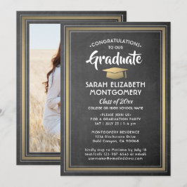 1 Foto Elegantes Black Chalkboard & Gold Abschluss Einladung