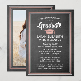 1 Foto Elegantes Chalkboard & Rose Gold Abschluss Einladung
