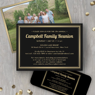 1 Foto Family Wiedersehen Elegant Black and Gold Einladung
