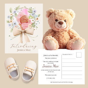 1 Foto Florales Kranz Geburt Ankündigung ~ Postkarte