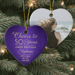 1 Foto JEDER Geburtstag Brushed Lila und goldenes  Keramik Ornament<br><div class="desc">Herzlichen Glückwunsch zum Geburtstag! Feiern Sie einen fröhlichen Geburtstag mit einem maßgeschneiderten Foto lila und goldene Keramik-Ornament. Alle Formulierungen auf dieser Vorlage (inklusive "Cheers to 50 Years") sind für einen 50. Geburtstag Set, können aber für jedes Jahr oder jede Art von Veranstaltung einfach personalisiert werden. Das Design besticht durch ein...</div>