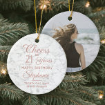 1 Foto JEDER Geburtstag Rosa Weiße Imitate Marmorr Keramik Ornament<br><div class="desc">Herzlichen Glückwunsch zum Geburtstag! Feiern Sie einen fröhlichen Geburtstag für sie mit einem maßgeschneiderten Foto Imitat Marmor rund um die Keramik Ornament. Alle Formulierungen auf dieser Vorlage (einschließlich "Cheers to 21 Years") sind für einen 21. Geburtstag Set, können aber für jedes Jahr oder jede Art von Veranstaltung einfach personalisiert werden....</div>