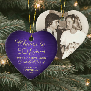 1 Foto JEDER Jubiläum Cheers Lila & Gold Heart Keramik Ornament