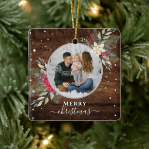 1 Foto-Kranz Weihnachtsbaumschmuck Vintage Holz Keramikornament