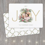 1 Foto Moderne JOY Vintag Watercolor Holly Wreath Feiertagskarte<br><div class="desc">Senden Sie stilvolle und fröhliche Grüße und teilen Sie sich ein beliebtes Foto mit dieser eleganten Urlaubskarte. Der gesamte Text auf dieser Vorlage lässt sich einfach so anpassen, dass er jeden beliebigen Text enthält, z. B. Frohe Weihnachten, glückliche Feiertage, Frohe Festtage, Neujahrsjubiläen usw. (IMAGE PLACEMENT TIP: Eine einfache Möglichkeit, ein...</div>