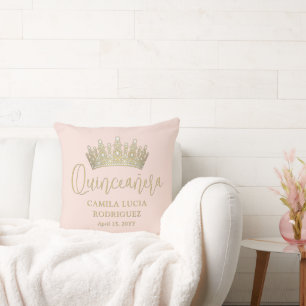 1 Foto Quinceñera Blush Pink & Gold Keepake Kissen