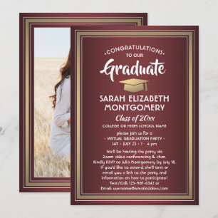 1 Foto Virtual Graduation Party Burgundy und Gold Einladung