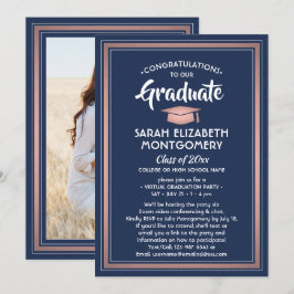 1 Foto Virtual Graduation Party Navy Blue & Pink Einladung