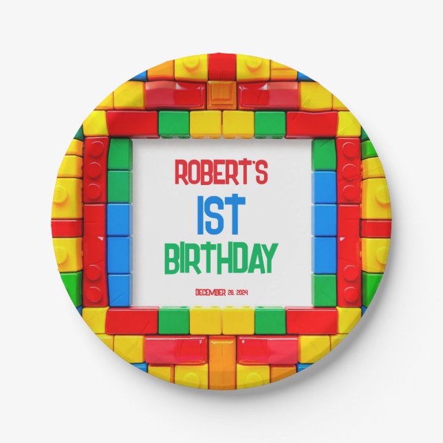 1. Gebäude Blöcke BIRTHDAY Pappteller (Vorderseite)