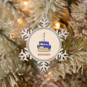 1. Geburtstag, 1. Geburtstag, auf Sweet Blue Cake Schneeflocken Zinn-Ornament