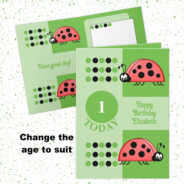 1. Geburtstag 1. Heute sind Ladybugs grün Karte (Von Creator hochgeladen)