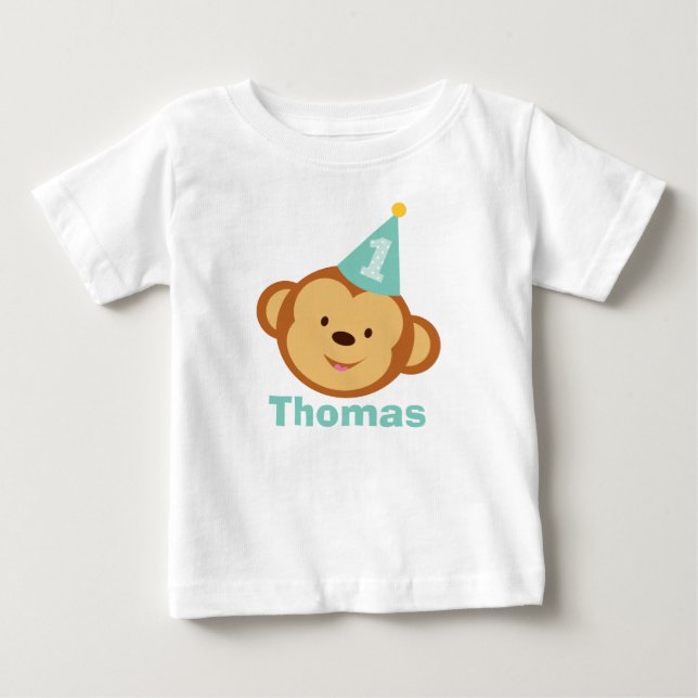 1. Geburtstag Affenjunge mit Personalisiertem Name Baby T-shirt (Vorderseite)